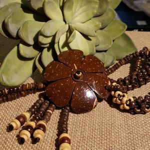 Boho Style Coconut Bead and Flower Necklace